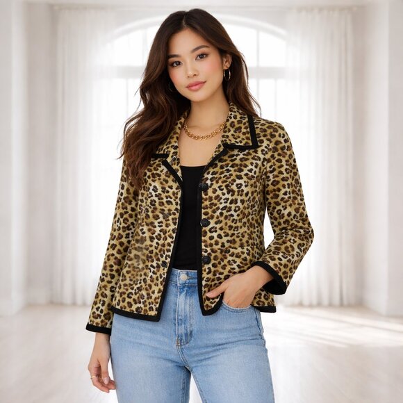 Monterey Bay Jackets & Blazers - Monterey Bay Leopard Print Cotton Blazer Petite Medium Lined Animal Print Jacket